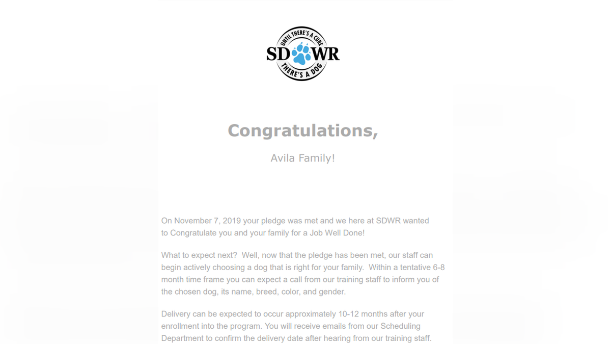 SDWR congratulations email (Credit: Vanessa Valdez Avila)