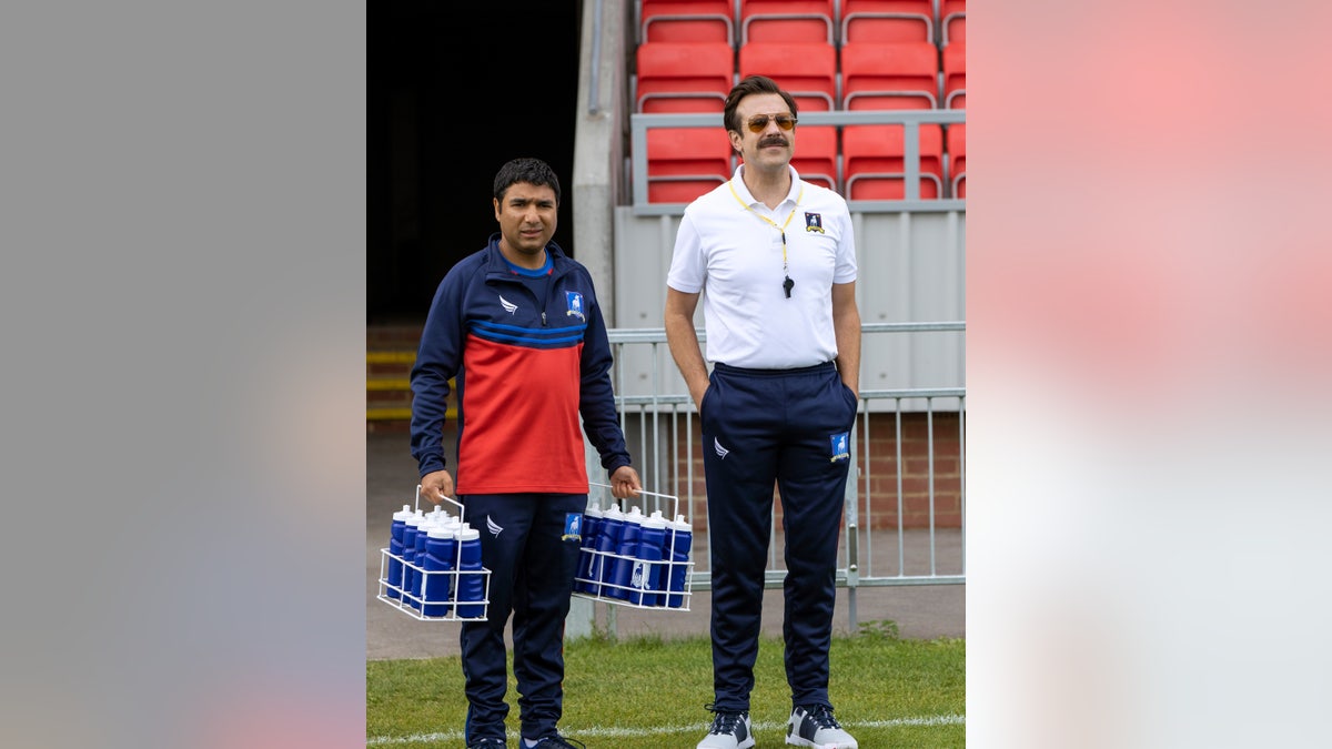 Nick Mohammed (L) and Jason Sudeikis (R)? in 'Ted Lasso.'