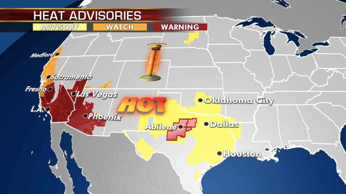Excessive heat warnings, watches and advisories strech across the Plains into the Southwest.