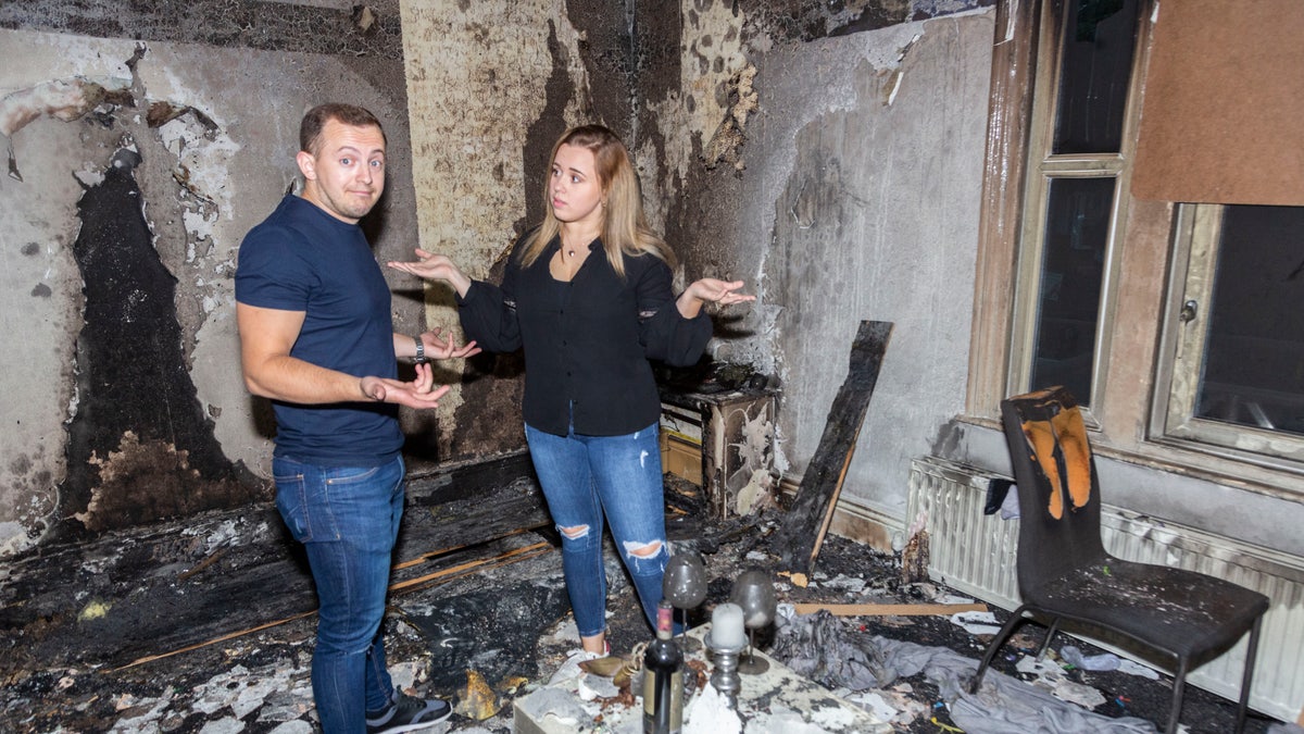 Albert Ndreu and Valeria Madevic are engaged -- after the future groom accidentally burned down their apartment.