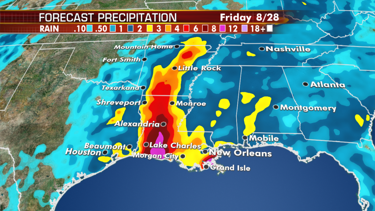 Rainfall estimates for parts of the U.S. coastline later this week. (Fox News)