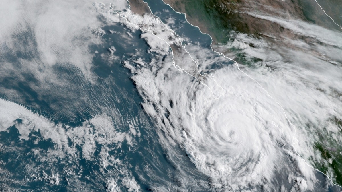 Hurricane Genevieve can be seen off Mexico's Baja California Peninsula on Wednesday, Aug. 19, 2020.