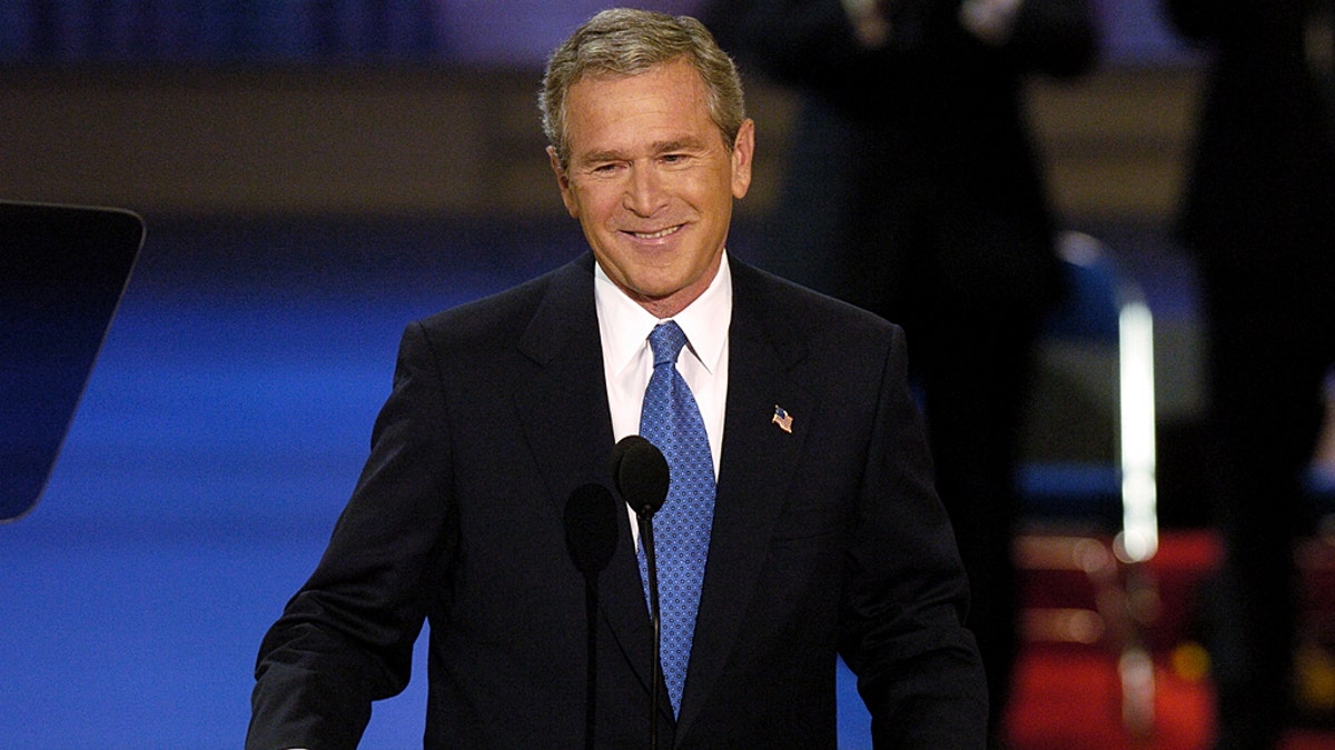 President George W. Bush delivers his speech on the last night of the Republican National Convention at Madison Square Garden, on Sept. 2, 2004, in New York City. 