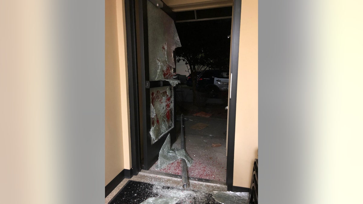 Image shows Portland Police Association property allegedly damaged during Tuesday night's events (Portland Police Bureau)