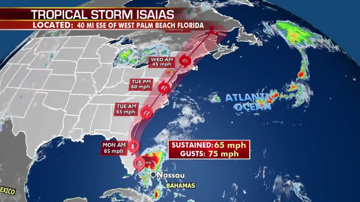The forecast track of Tropical Storm Isaias.