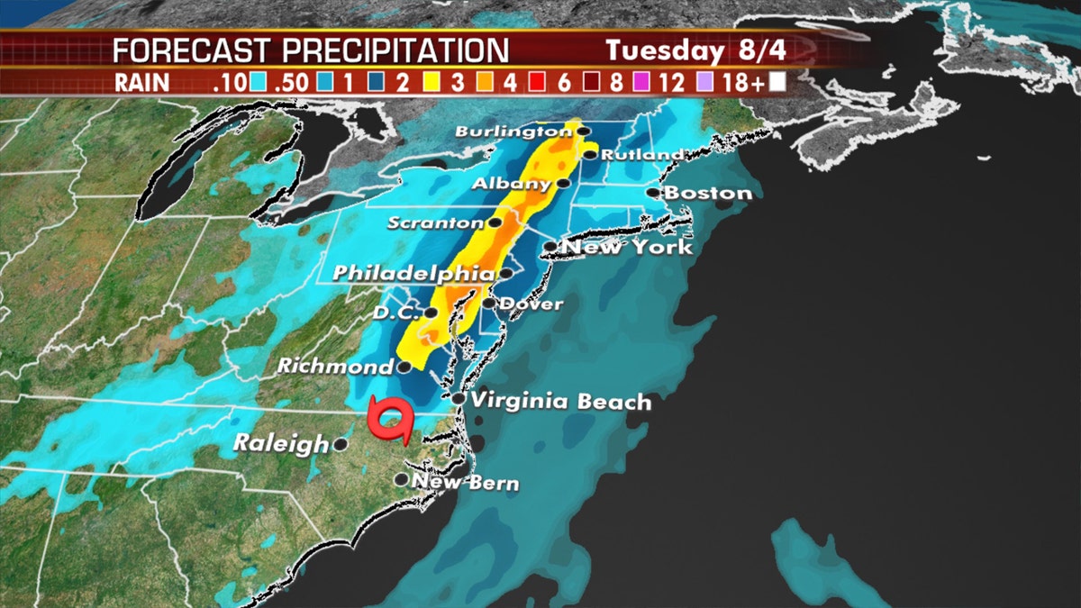 Tropical Storm Isaias will bring a swath of heavy rain northward.