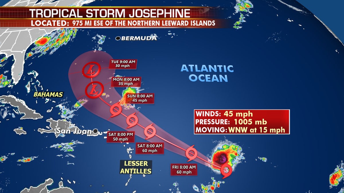 The forecast track of Tropical Storm Josephine.