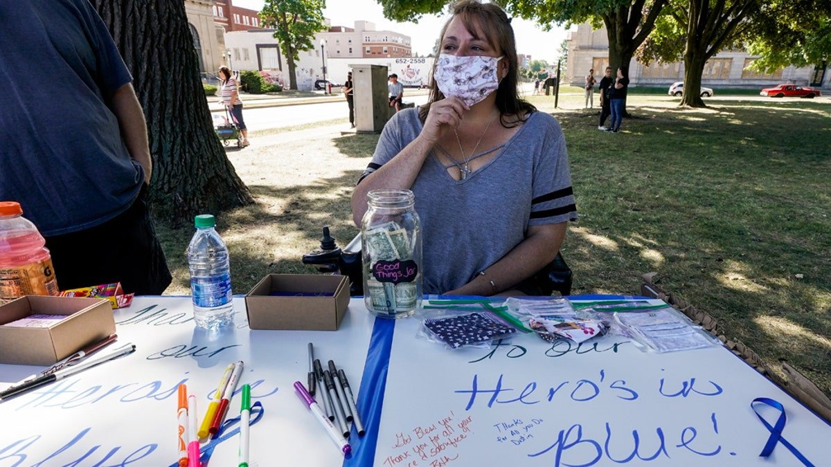 Jennifer Payton participating in the Blue Lives Matter rally Sunday in Kenosha.