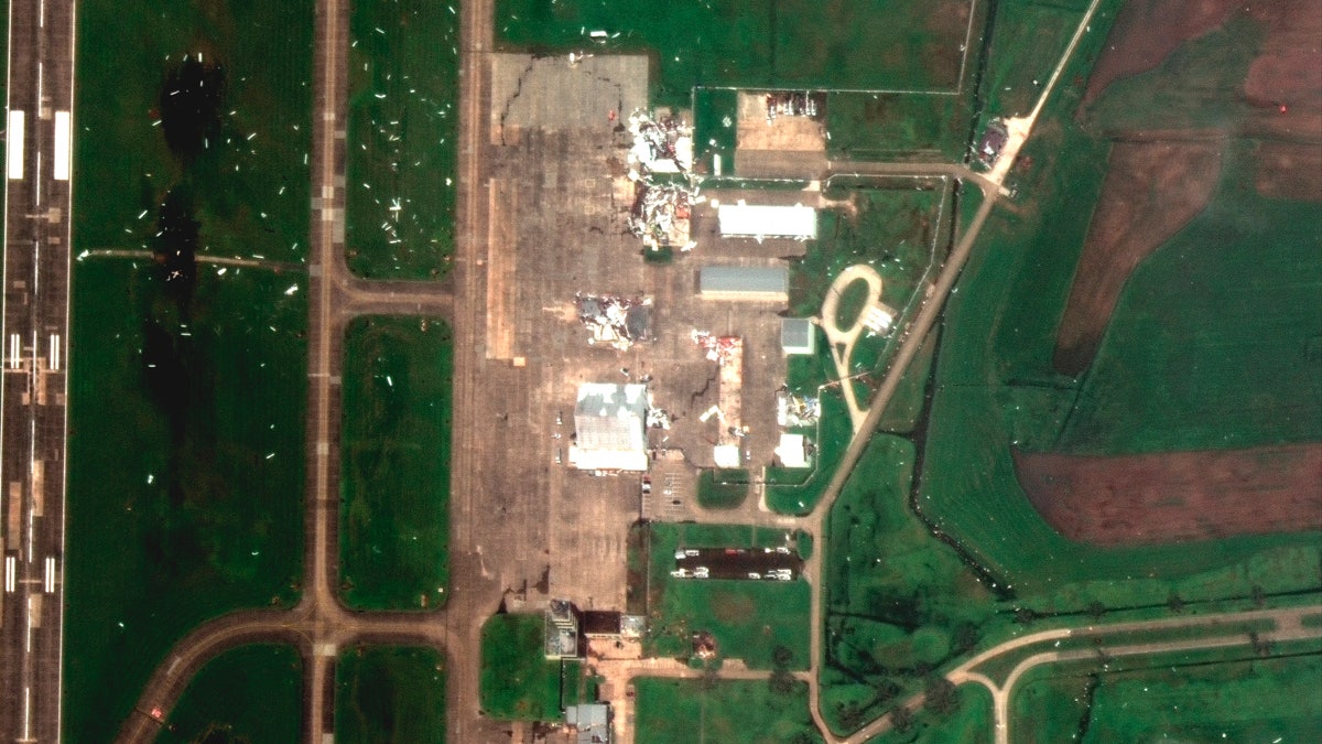 The Lake Charles Regional Airport after Hurricane Laura. (AP/Maxar Technologies)