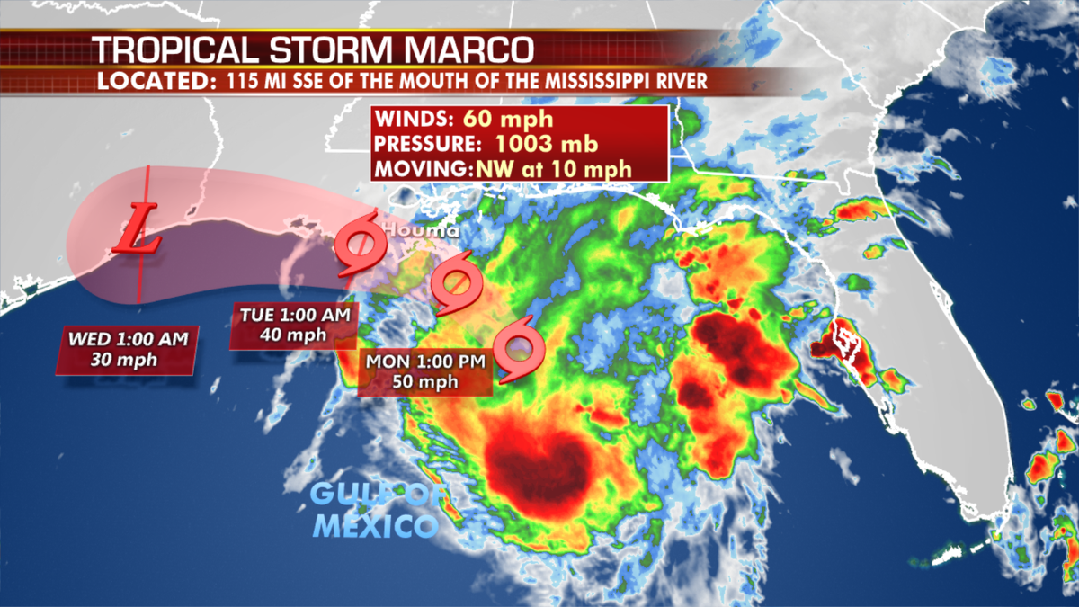 The current projected path of Tropical Storm Marco. (Fox News)