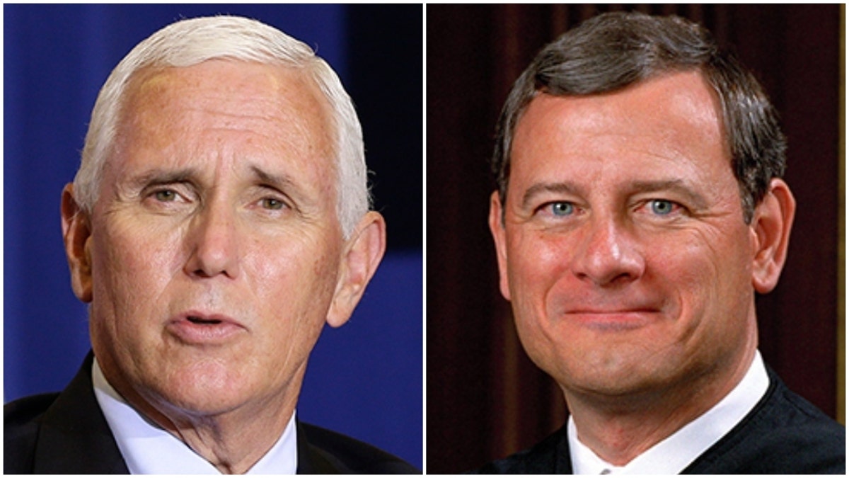 Vice President Mike Pence, left, had some sharp words regarding U.S. Supreme Court Chief Justice John Roberts during a TV interview on CBN News.