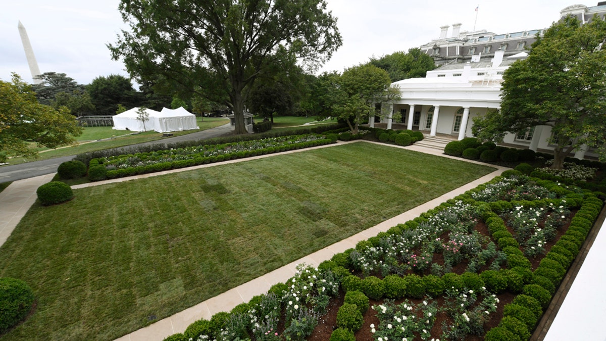 A view of the restored Rose Garden is seen at the White House in Washington, Saturday, Aug. 22, 2020. 