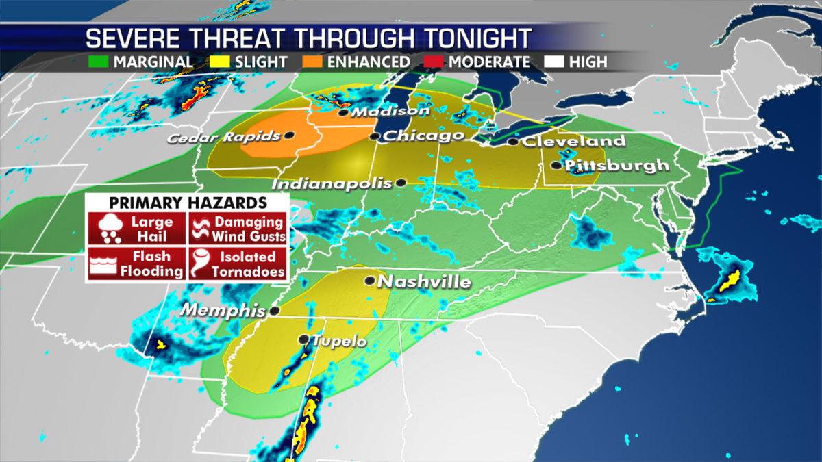 Threats of severe weather in the U.S. today. (Fox News)
