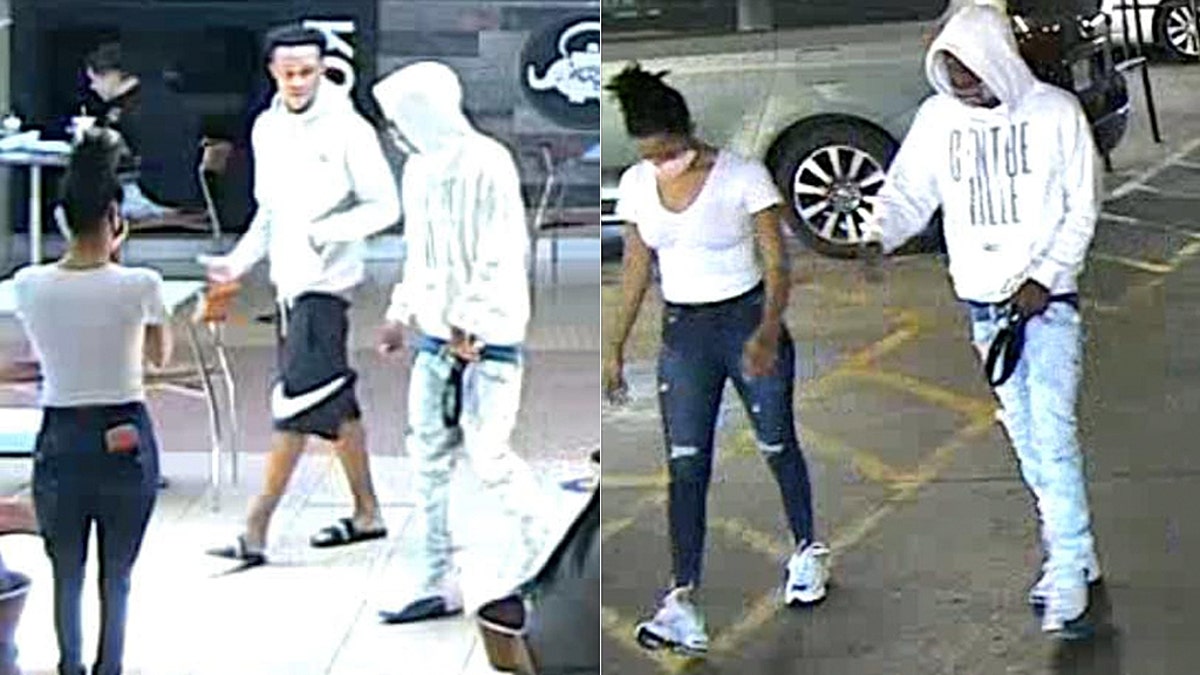 San Antonio police say the men in these photos are wanted in the fatal shooting of an 11-year-old cheerleader on Aug. 15