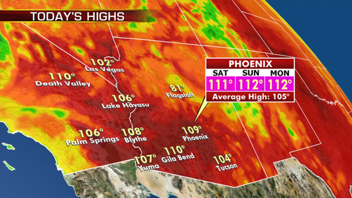 Forecast high temperatures for Phoenix this upcoming weekend. (Fox News)