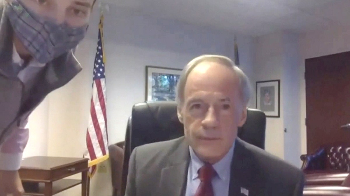 Sen. Carper during USPS hearing Friday.