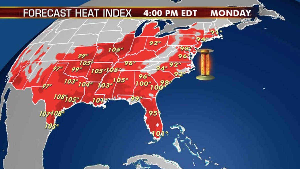 The forecast heat index for Aug. 10, 2020.