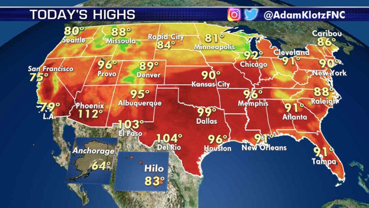 Forecast high temperatures for Aug. 10, 2020.