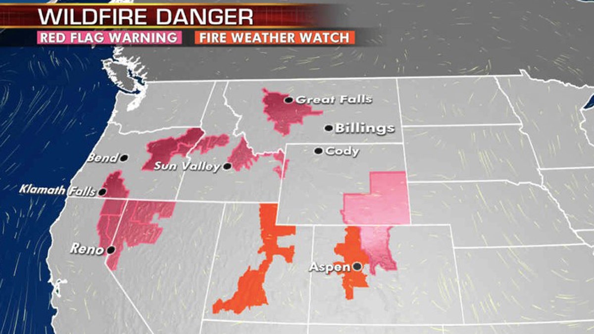 The risk of wildfires continues across the West on Wednesday, Aug. 19, 2020.