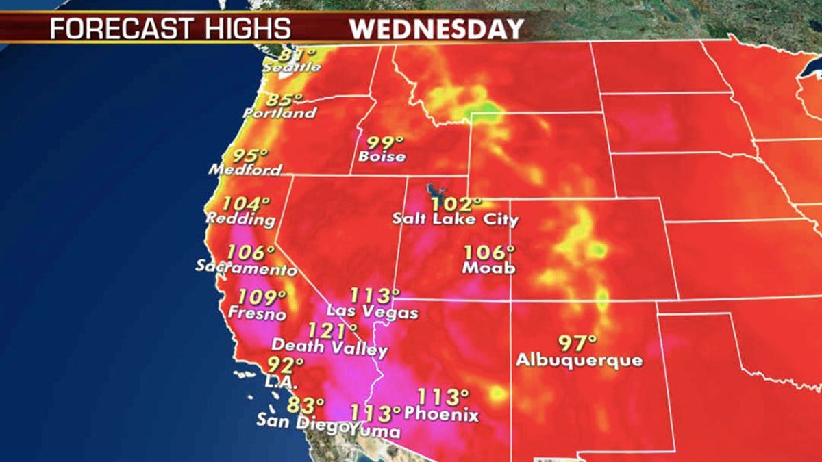 Forecast high temperatures for Wednesday, Aug. 19, 2020.