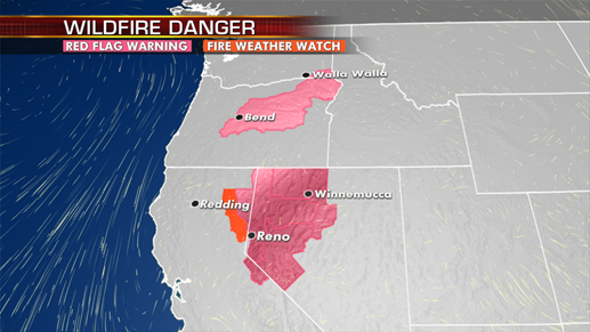 The threat of wildfires in the West on Tuesday, Aug. 25, 2020. (Fox News)