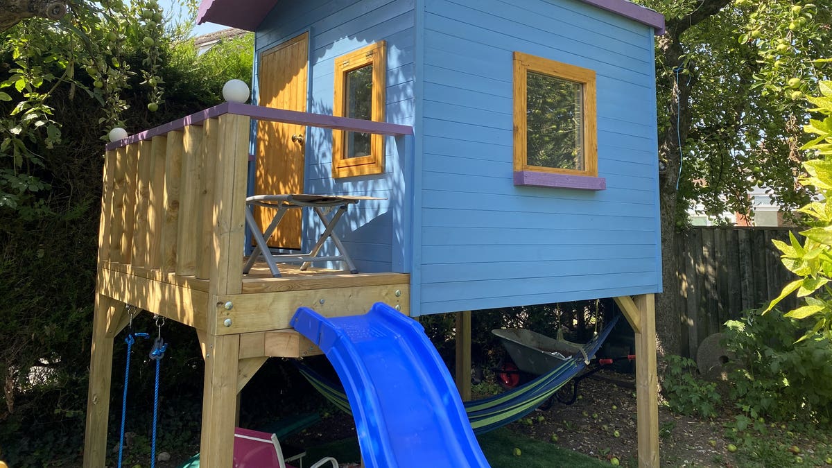 The eight-foot by six-foot playhouse was built in Jason Kneen's?garden during lockdown. (Credit: SWNS)