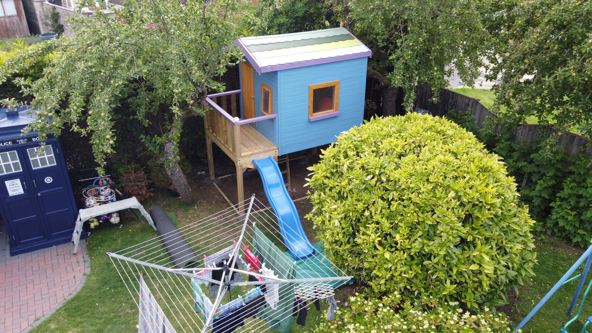 A child's playhouse was listed on Airbnb as a joke by dad-of-five, Jason Kneen, but it was actually booked. (Credit: SWNS)