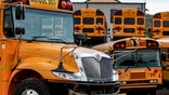 Rows of school buses are parked at their terminal, in Zelienople, Pa. Reopening schools during the coronavirus pandemic means putting children on school buses, and districts are working on plans to limit the risk. (AP)