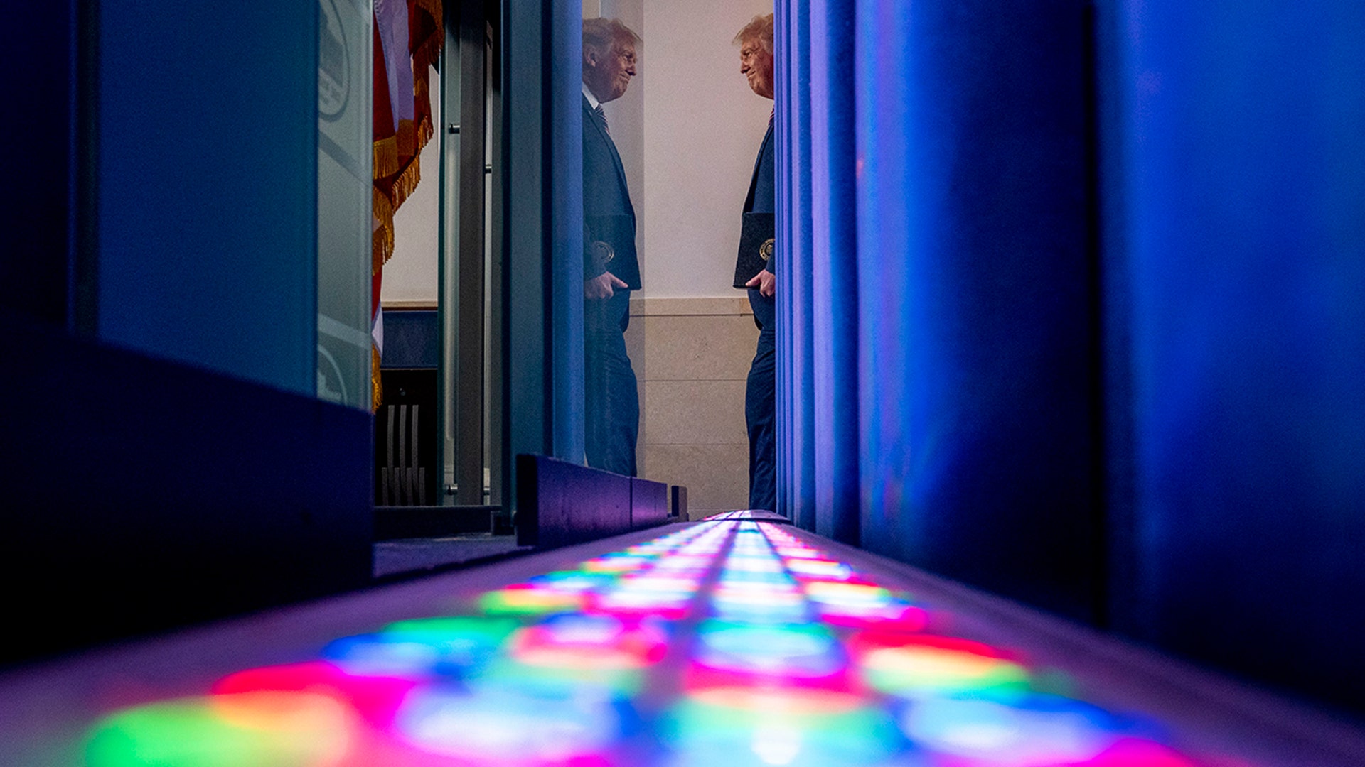 President Donald Trump arrives to speak at a news conference in the James Brady Press Briefing Room at the White House, in Washington, Aug. 12, 2020.