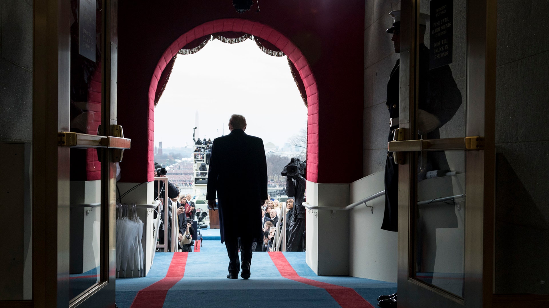 January 20, 2017: President-elect Donald Trump walks to take his seat for the inaugural swearing-in ceremony.