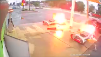 Car crashes into New Jersey gas station, igniting fuel pumps, video shows