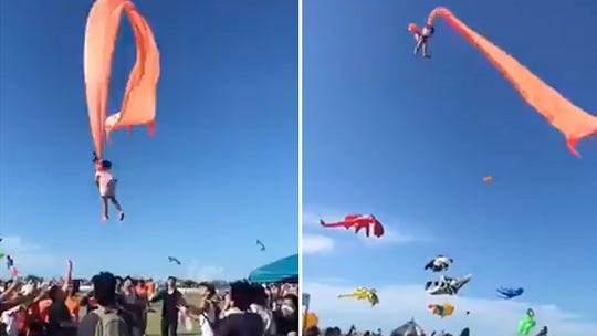 Taiwan toddler entangled in kite tail goes airborne at festival, video shows