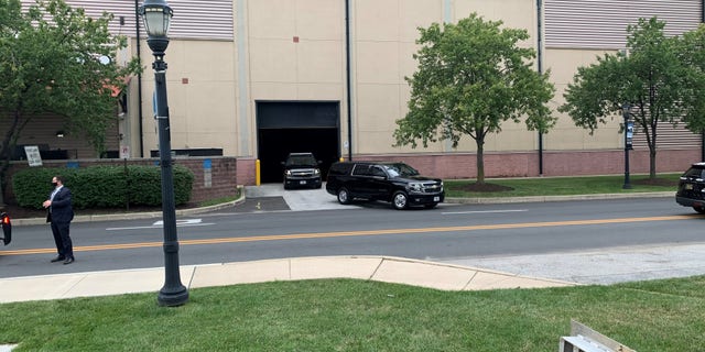 A motorcade holding former Vice President Joe Biden departs the Chase Center in Wilmington, DE on Aug. 7.