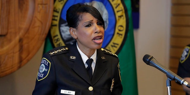 Seattle Police Chief Carmen Best speaks during a news conference on Aug. 11. (AP Photo/Ted S. Warren)