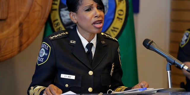 Seattle Police Chief Carmen Best speaks during a news conference on Aug. 11. (AP Photo/Ted S. Warren)