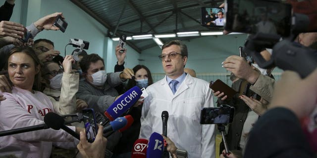 Alexander Murakhovsky, chief physician of the Omsk Ambulance Hospital No. 1, intensive care unit where Alexei Navalny was hospitalized. (AP Photo/Evgeniy Sofiychuk)