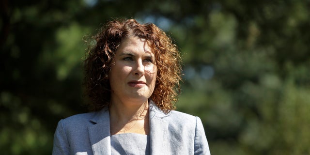Mary Pat Carl poses for a photo Tuesday, July 28, 2020, in St. Louis. Carl is challenging incumbent Kim Gardner in the Tuesday, Aug 4, 2020 Democratic primary for St. Louis circuit attorney. (AP Photo/Jeff Roberson)