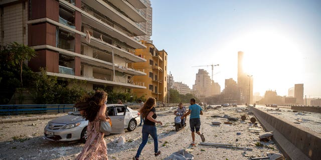 Aftermath of a massive explosion is seen in in Beirut, Lebanon, Tuesday, Aug. 4, 2020. 