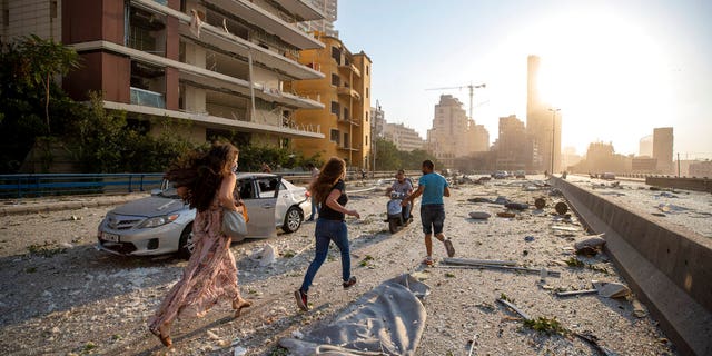Aftermath of a massive explosion is seen in in Beirut, Lebanon, Tuesday, Aug. 4, 2020.