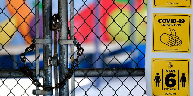A gate is locked at the closed Ranchito Elementary School in the San Fernando Valley section of Los Angeles.