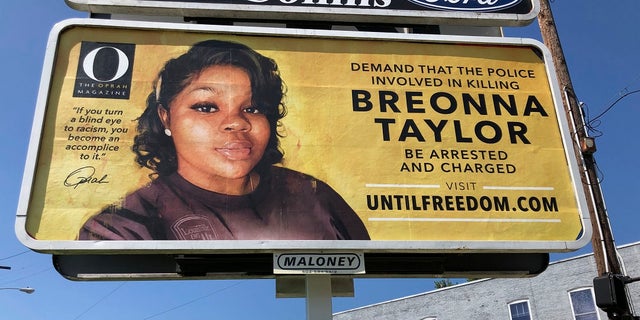 A billboard sponsored by O, The Oprah Magazine, is on display with a photo of Breonna Taylor in Louisville, KY. Twenty-six billboards are going up across Louisville, demanding that the police officers involved in Taylor's death be arrested and charged. (AP Photo/Dylan T. Lovan)
