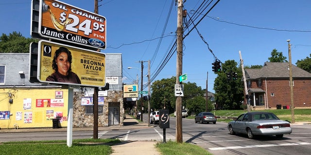 A billboard sponsored by O, The Oprah Magazine, is on display with a photo of Breonna Taylor. (AP Photo/Dylan T. Lovan)