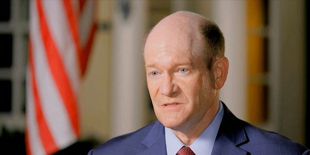 In this image from video, Sen. Chris Coons, D-Del., delivers a nominating speech during the second night of the Democratic National Convention on Tuesday, Aug. 18, 2020. (Democratic National Convention via AP)