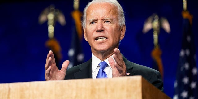 Democratic presidential candidate former Vice President Joe Biden speaks during the fourth day of the Democratic National Convention, Thursday, Aug. 20, 2020, at the Chase Center in Wilmington, Del. (AP Photo/Andrew Harnik)
