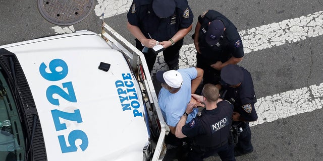 New York City police officers detain and question a man in the Bronx. On Monday, the NYPD unveiled a draft of proposed disciplinary measures that could result in termination for the wrongful use of physical force. (AP Photo/Mark Lennihan, File)