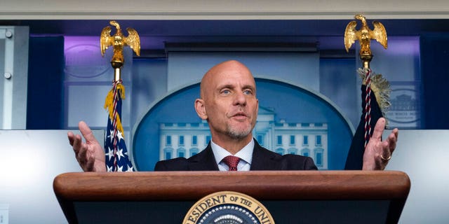 Food and Drug Administration commissioner Dr. Stephen Hahn speaks during a media briefing in the James Brady Briefing Room of the White House, Sunday, Aug. 23, 2020, in Washington.