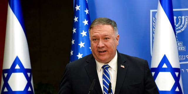U.S. Secretary of State Mike Pompeo and Israeli Prime Minister Benjamin Netanyahu make joint statements to the press after their meeting, in Jerusalem, Monday, Aug. 24, 2020. (Debbie Hill/Pool via AP)