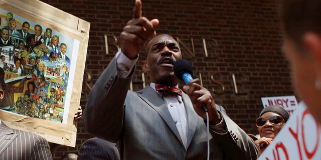 In this July 20, 2013 file photo, Minister Rodney Muhammad speaks to the crowd during the "Justice for Trayvon" rally, outside the federal courthouse in Philadelphia. (AP Photo/ Joseph Kaczmarek, File)
