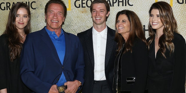 From left to right: Christina Schwarzenegger, Arnold Schwarzenegger, Patrick Schwarzenegger, Maria Shriver and Katherine Schwarzenegger. The family was photographed attending the premiere of National Geographic's "The Long Road Home" in October 2017. (Phillip Faraone/Getty Images)