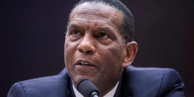 WASHINGTON, DC - JUNE 19: Former NFL player Burgess Owens testifies during a hearing on slavery reparations held by the House Judiciary Subcommittee on the Constitution, Civil Rights and Civil Liberties on June 19, 2019 in Washington, DC. The subcommittee debated the H.R. 40 bill, which proposes a commission be formed to study and develop reparation proposals for African-Americans. (Photo by Zach Gibson/Getty Images)